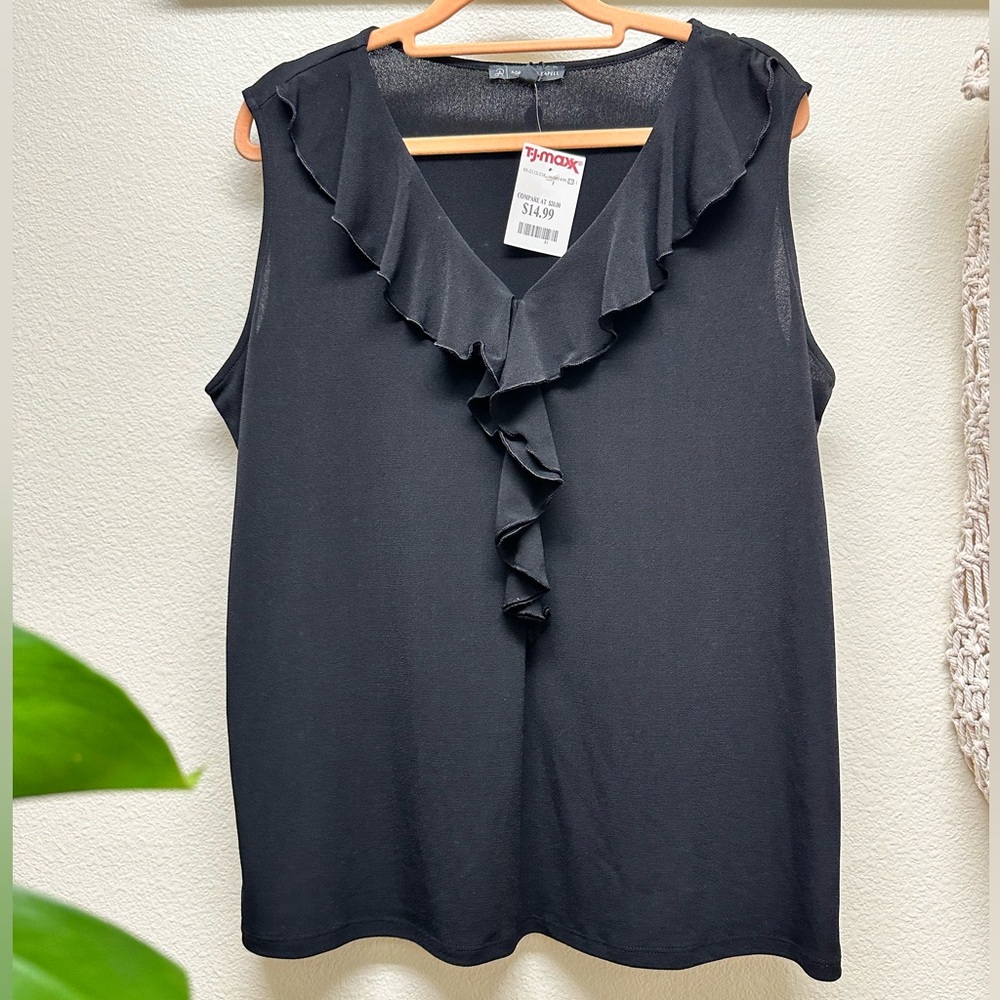 Black Ruffled Sleeveless Top